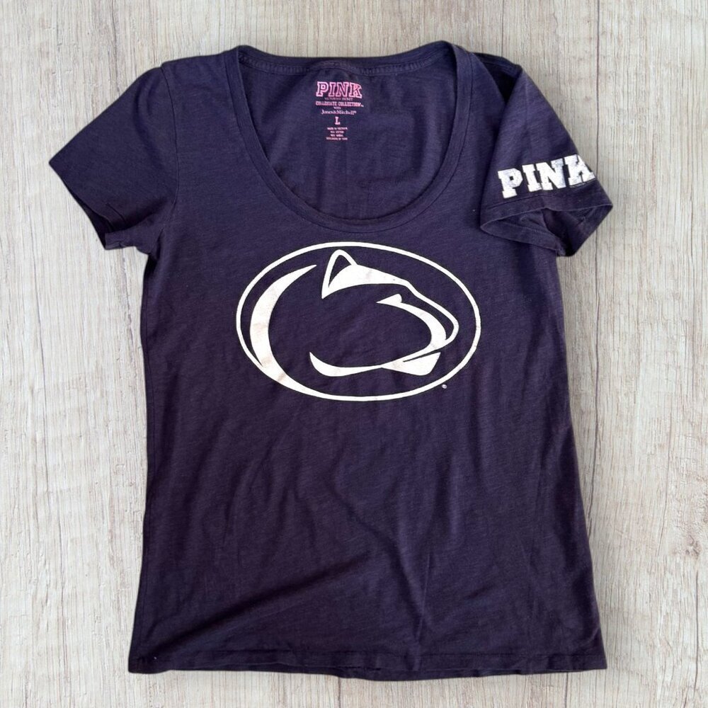 VICTORIAS SECRET Jones Mitchell Collab Blue Penn State Scoop Neck T-Shirt Top L